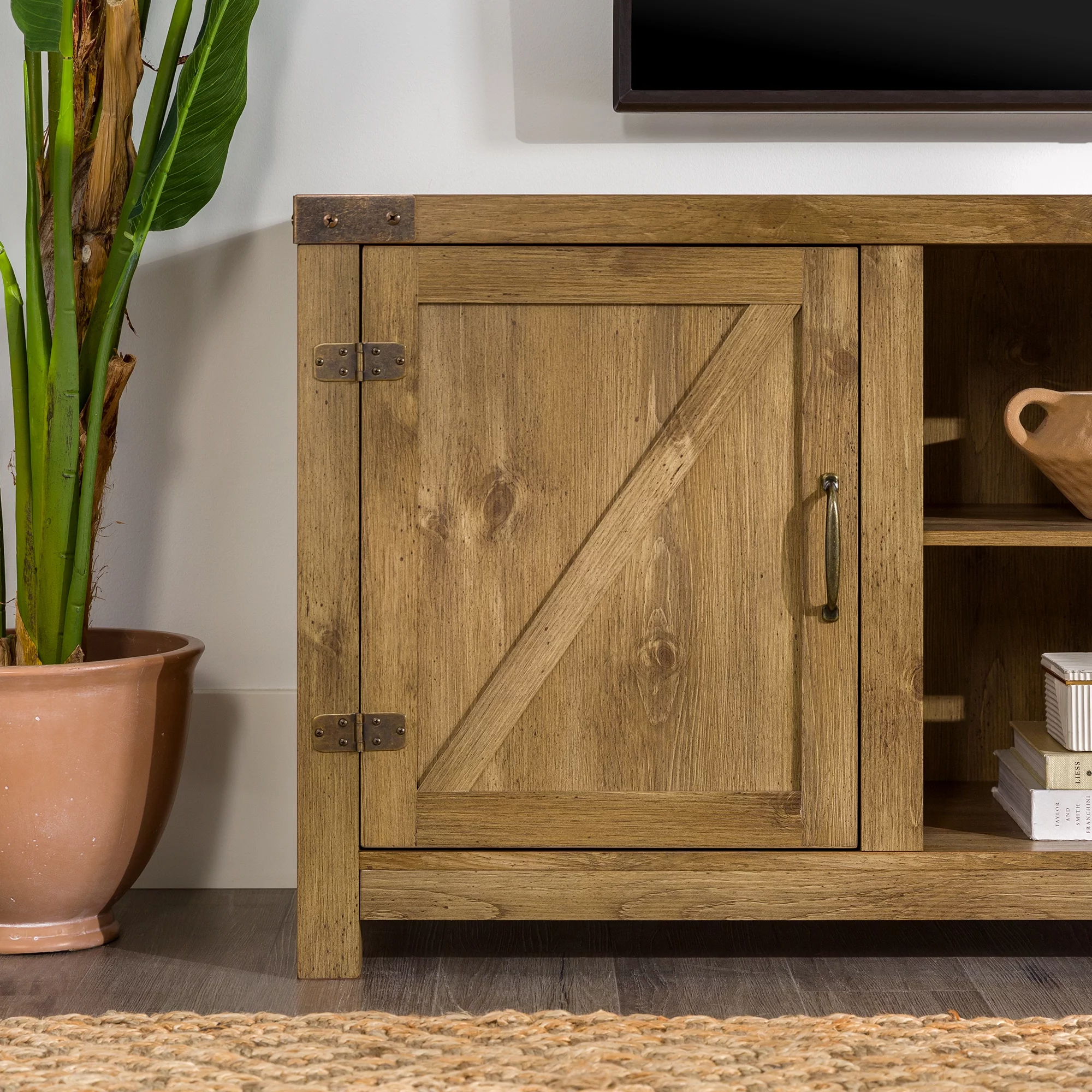 Walker Edison Modern Farmhouse Barn Door TV Stand for TVs up to 65, Grey Wash