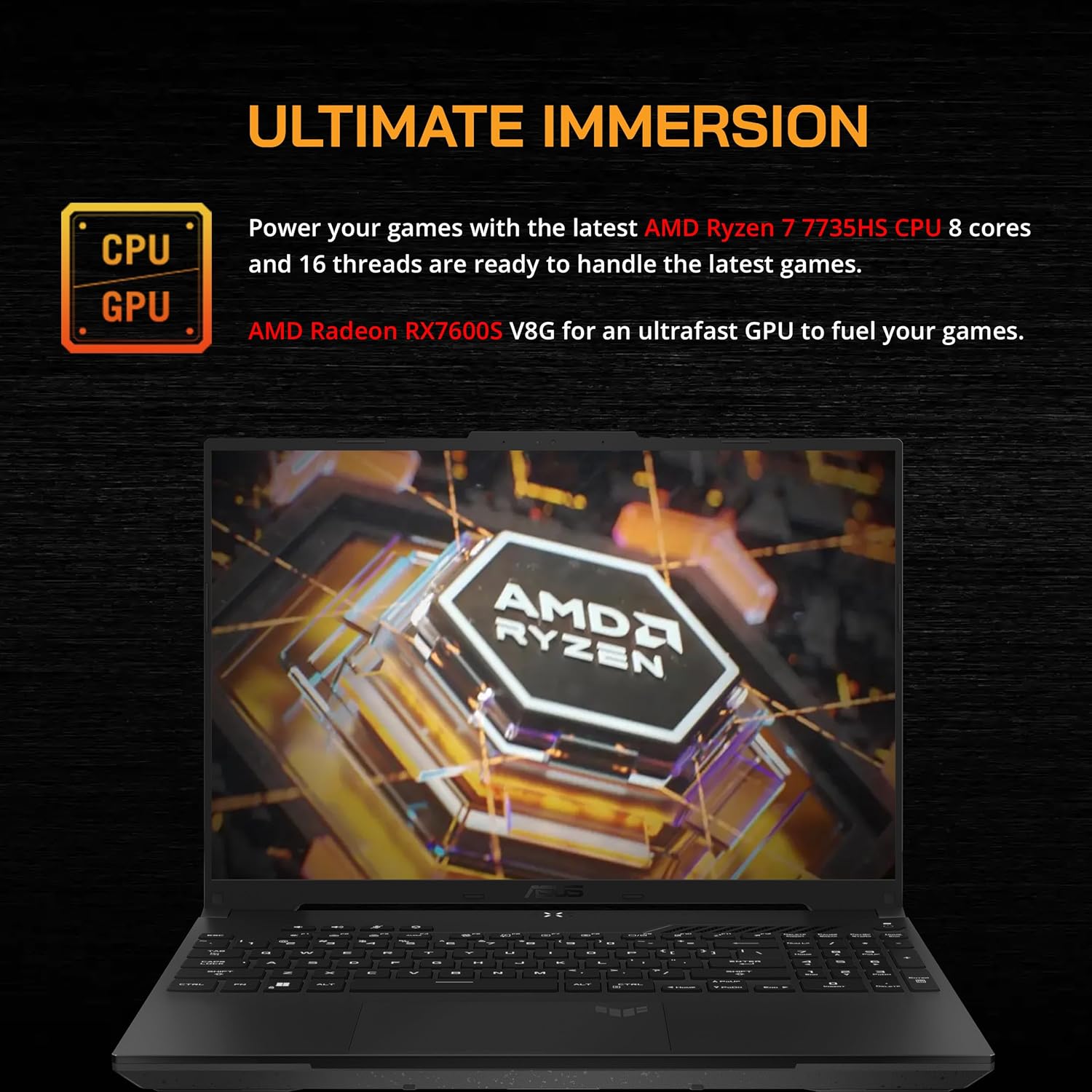 asus TUF A16 16'' FHD 165Hz Gaming Laptop, AMD Ryzen 7-7735HS, Radeon RX7600S V8G Graphics, 16GB DDR5 RAM, 512GB PCIe SSD, RGB Backlit Keyboard