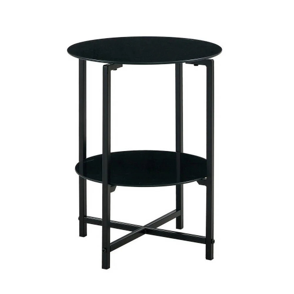 2 PCS Set Black Tempered Glass End Tables with Heavy-Duty Metal Frame Side Tables for Bedroom Living Room (Black)