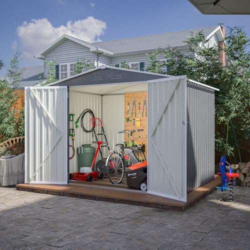 6x4 ft Small Outdoor Metal Storage Shed with Floor Frame & Lockable Door, Heightened Entry Garden Tool Shed for Backyard, Durable Galvanized Steel