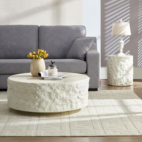 JUSTONE 15.75 ''Round Coffee Table, Accent End Table for Living Room Office Apartment, Modern Minimalist Side Table with Faux Marble Pattern