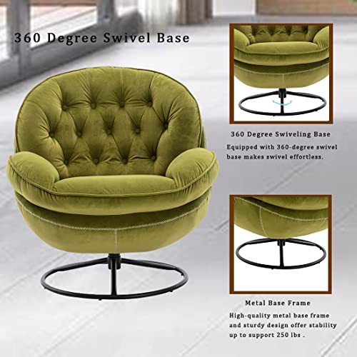 Baysitone Velvet Swivel Accent Chair with Ottoman Set, Modern Lounge Chair with Footrest, Comfy Armchair with 360 Degree Swiveling for Living Room
