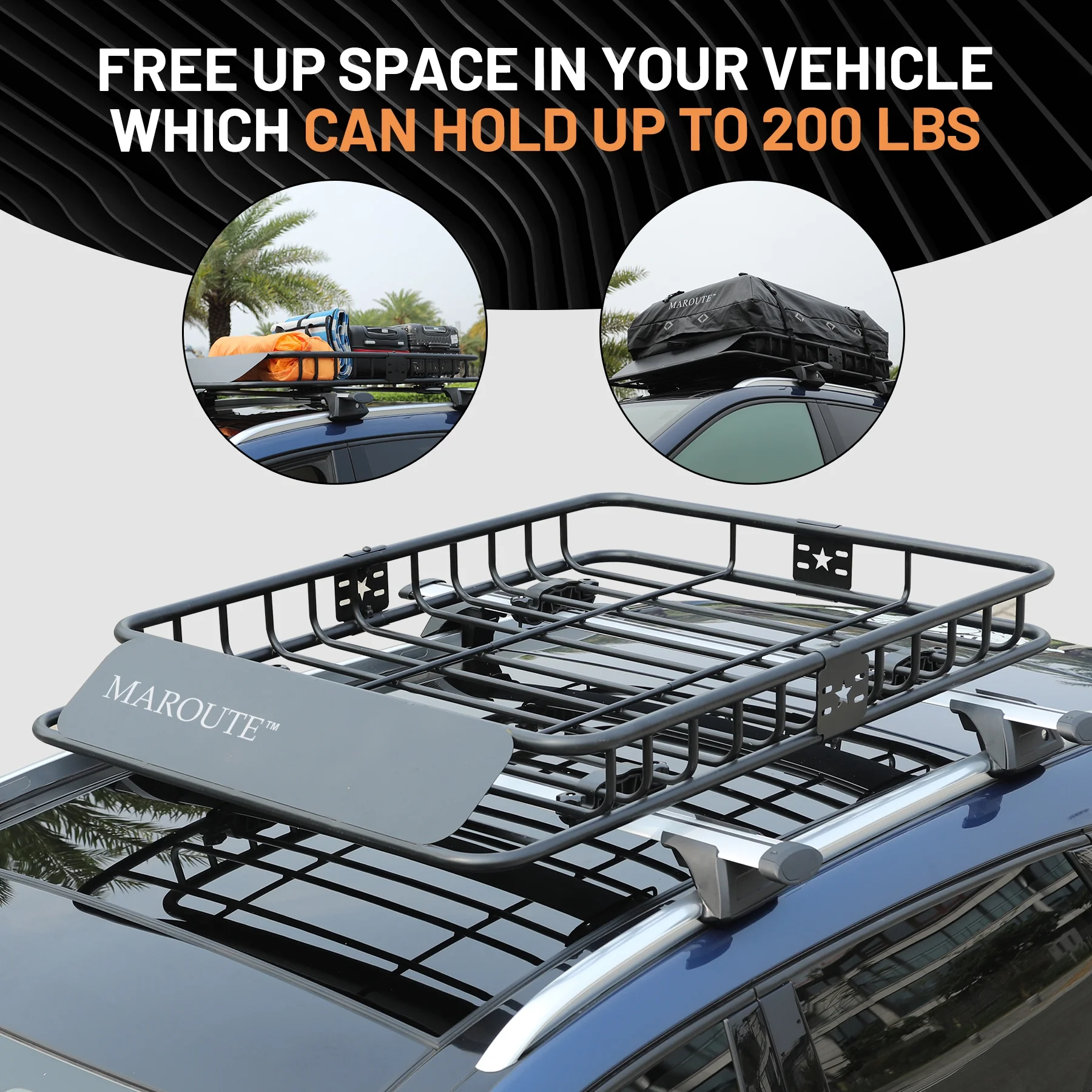 Homhougo—Roof Rack Carrier Basket Universal 51" X 36" X 5" Rooftop Cargo Carrier Basket Car Luggage Holder Universal for SUV Cars- 200 lb. Capacity