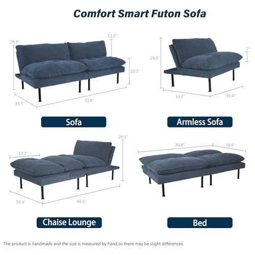 70" Futon Sofa Bed, 4 in 1 Multi-Function Couch Sleeper with Adjustable Backrest, Modern Convertible Futon, Recliner Small Loveseat for Living Room