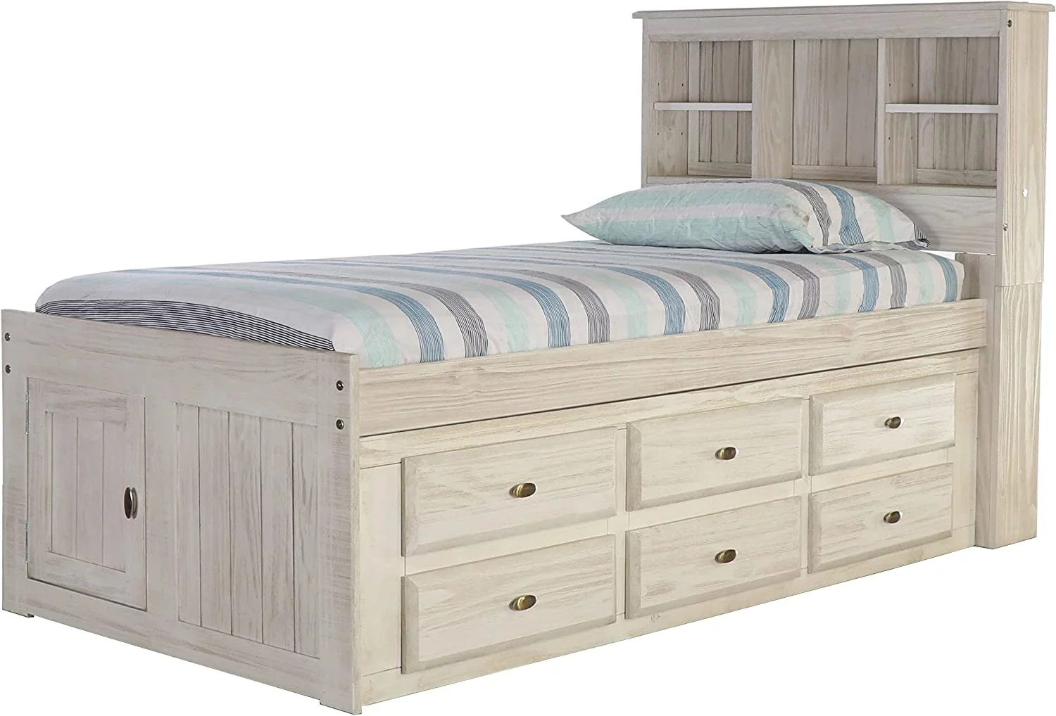 Discovery World Furniture - Full Size Bed Frame with Headboard Bookcase Captain Bed with 6 Drawers, Full Size Bed with Storage, Charcoal