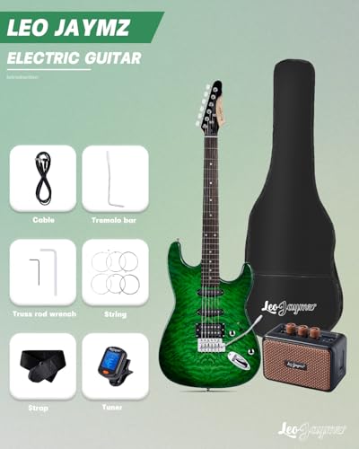 Leo Jaymz 39" Full Size ST Style Electric Guitar Starter Kit with SSH Pickup, 5W Portable Amp, Tuner, Gig Bag, Strap & Accessories (Violet Ocean)