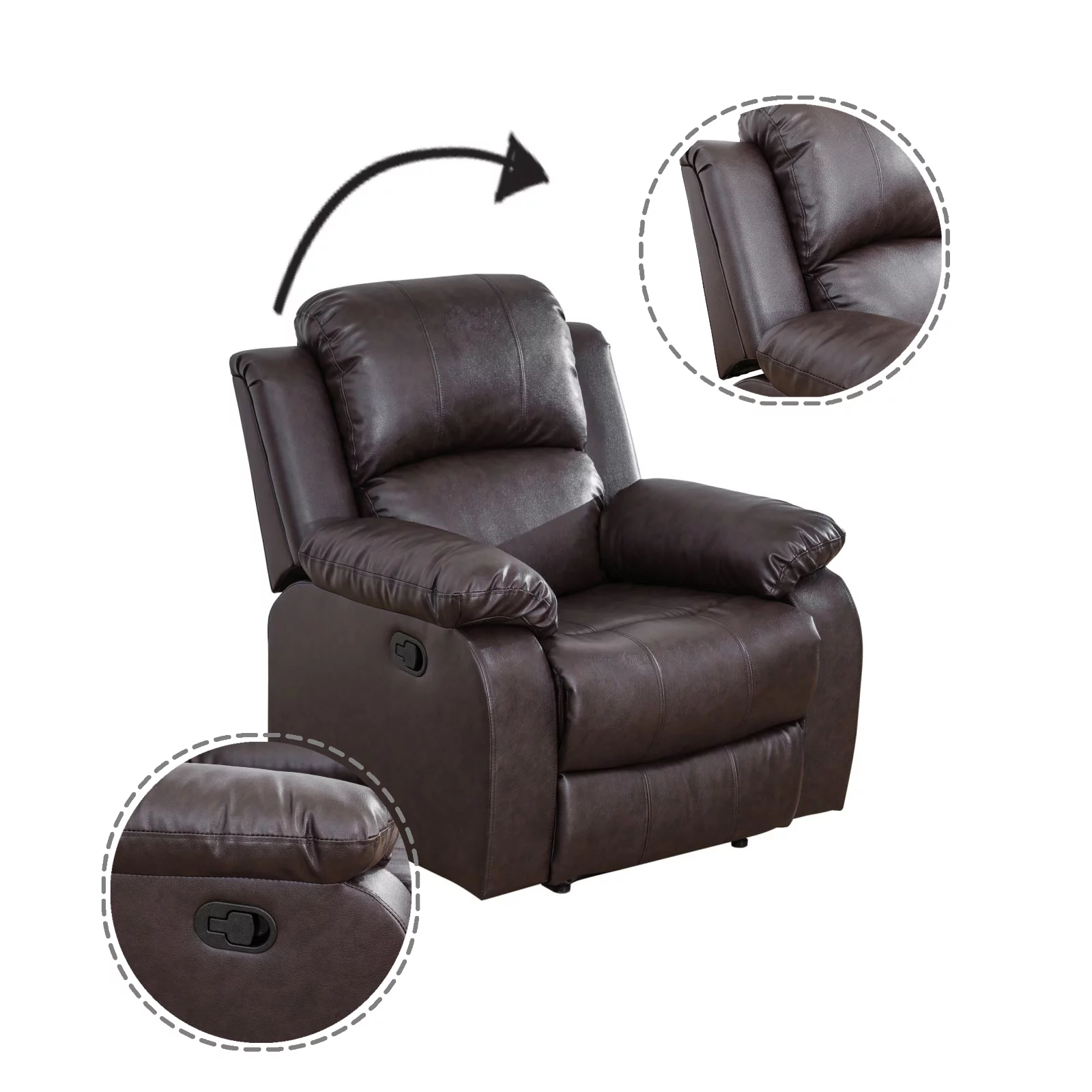 Caberryne Leather Recliner Chair with Adjustable Backrest for Small Space/Rv, Wall Hugger/Home Theater（Brown）