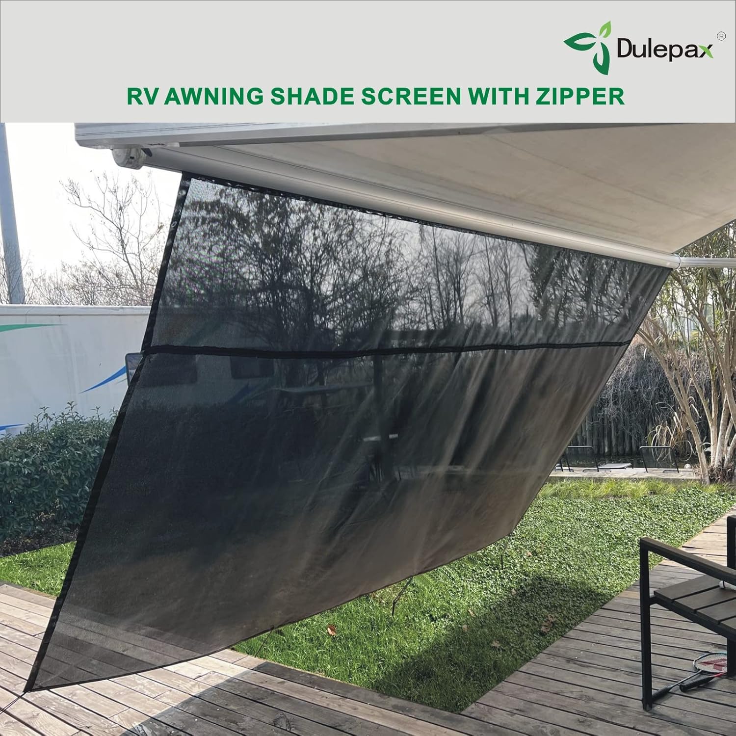 Dulepax RV Awning Shade Screen with Zipper 8'X11'3'' -Second Generation RV Awning Screen Significantly Improves Shadew and Privacy.Universal RV