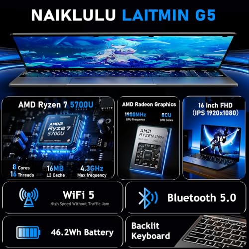 2025 Gaming Laptop 16 Inch Laptop Computer with Ryzen 7 5825U Processor, 32GB DDR4, 1T SSD, FHD Display 1920*1080P, Win 11 PRO, WiFi 6