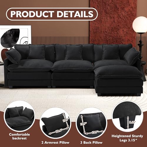 Ihanherry 111.4" U Shaped Modern Cloud Sofa Modular Sectional Couch with 2 Ottoman, 5-Seat Chenille Deep Seat Sofa with Pillow for Living Room