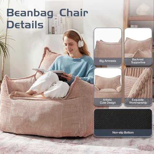 Giant Bean Bag Chair Sofa for Adults Teens, Comfy Corduroy Large Bean Bag Chairs with Armrests for Bedroom Living Room