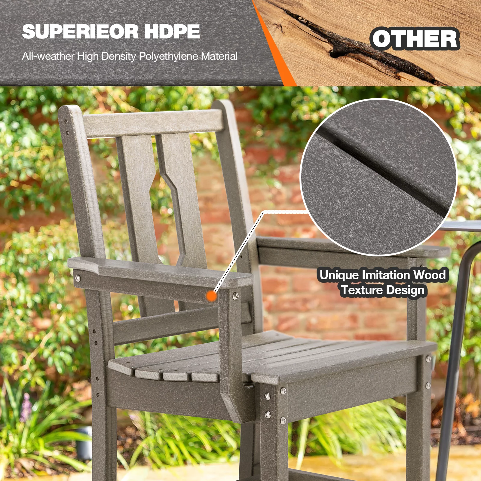 Yoleny 5 Piece Patio Dining Set, Patio Table with 4 Armchairs, Patio Furniture Sets Made of HDPE material and Metal Frame Reinforcement for Backyard