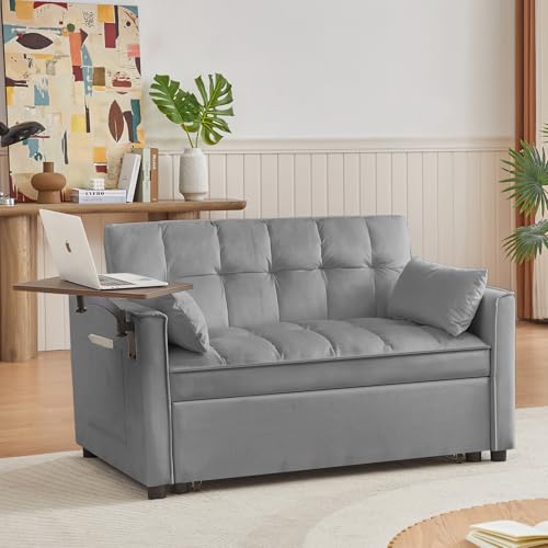 68.11" Corduroy Sleeper Chair Bed with USB Port, Cup Holders & Side Storage Pockets – 3-in-1 Foldable Sofa Bed for Guest Room, Living Room – White