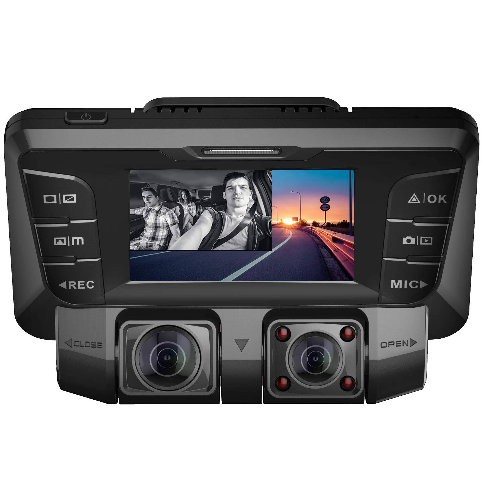pruveeo C2 Dash Cam with Infrared Night Vision, Dual 1080p Front and