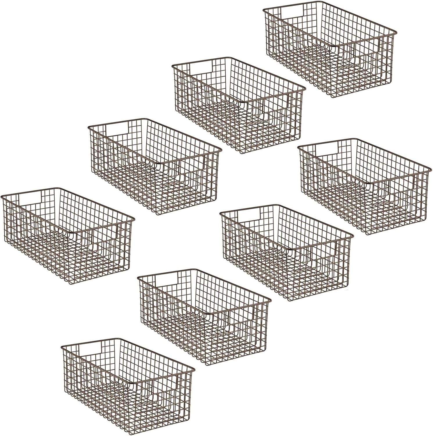 mDesign Household Deep Metal Wire Storage Organizer Bin Basket, Built-in Handles - Laundry Room, Kitchen Cabinets, Pantry, Closets, Bedrooms