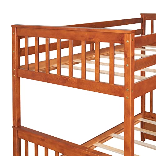 Ball & Cast Full Over Full Bunk Bed with Twin Size Trundle and Built in 4 Drawer,Wood Bunkbed w/Storage Ladder & Slat Support