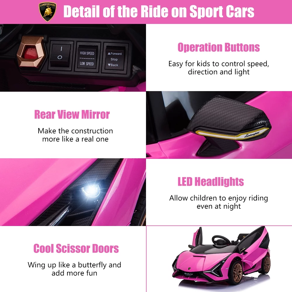 iRerts Ride on Sports Cars with Remote Control, Lamborghini SIAN 12V Electric Car for Kids, Battery Powered Ride on Toys Kids Car with LED Headlights
