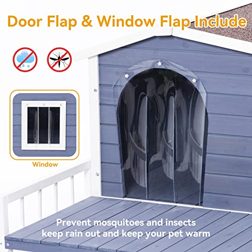 Outdoor Wooden Dog House,Waterproof Kennel with Deck and Sloped Roof,High Stability Pet Dog Cage for Small/Medium Puppy
