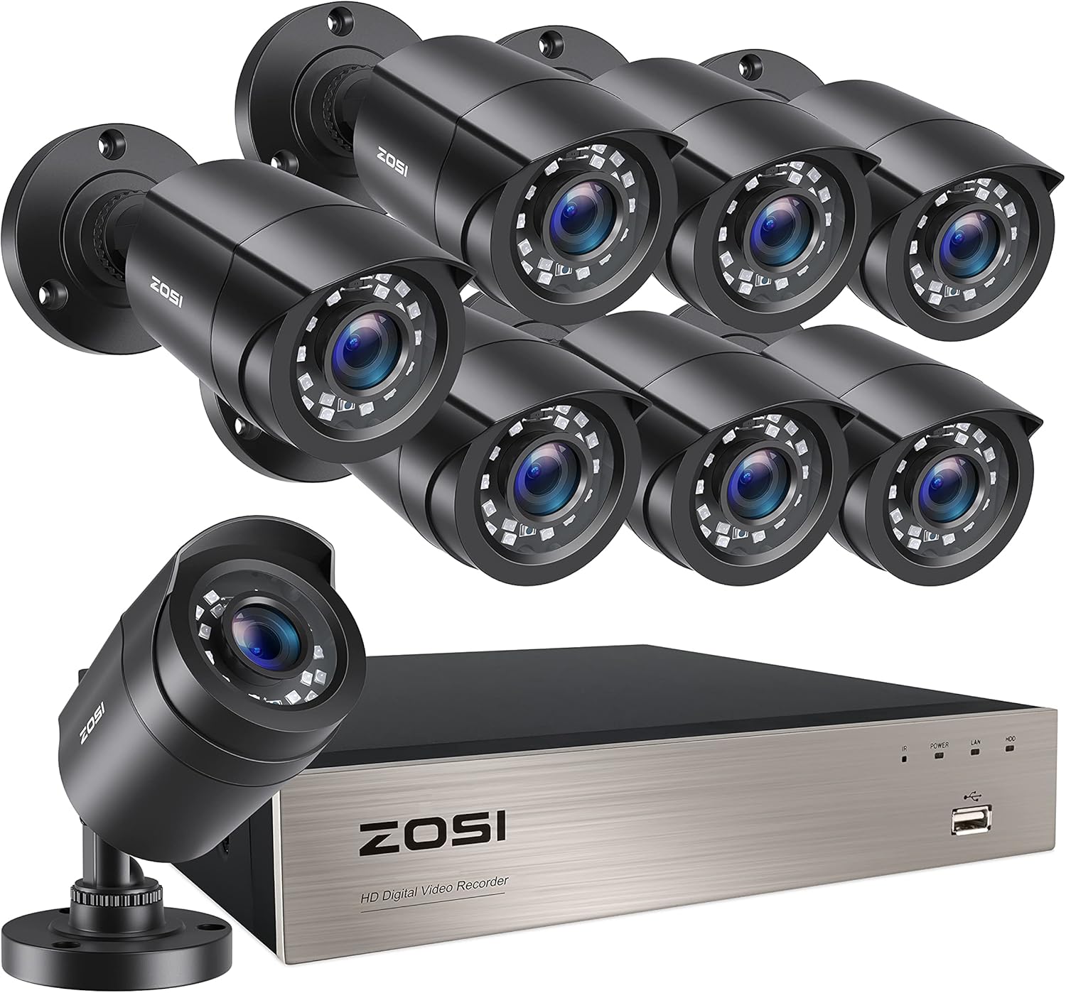 ZOSI H.265+ 8CH 5MP Lite Home Security Camera System Outdoor Indoor,5MP Lite CCTV DVR 8 Channel, 8pcs 1080P 1920TVL Surveillance Bullet Cameras