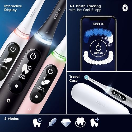 Oral-B iO Series 6 Rechargeable Electric Toothbrush with Visible Pressure Sensor to Protect Gums, 2 Minute Timer, 5 Cleaning Settings