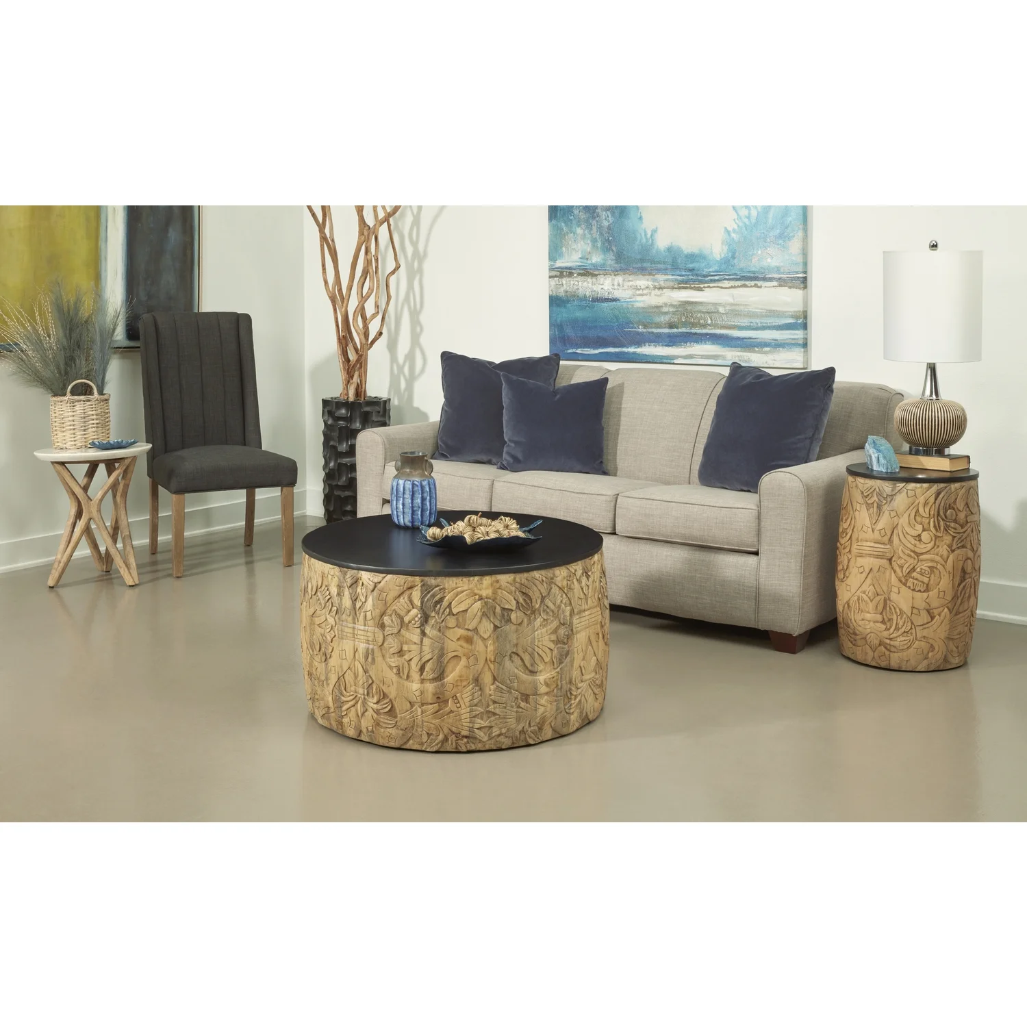 Coast to Coast Luna Transitional Solid Mango Wood Round Drum End Table