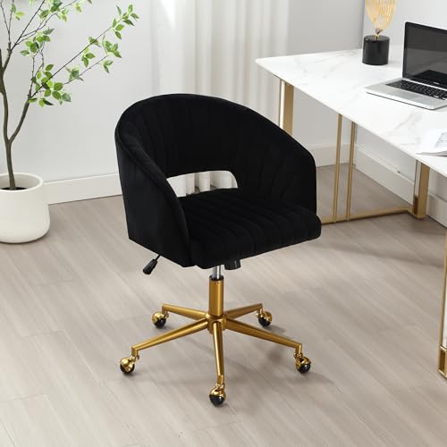 Home Office Swivel Desk Chair, Modern Corduroy Desk Chair, Height Adjustable Armchair with Gold Base