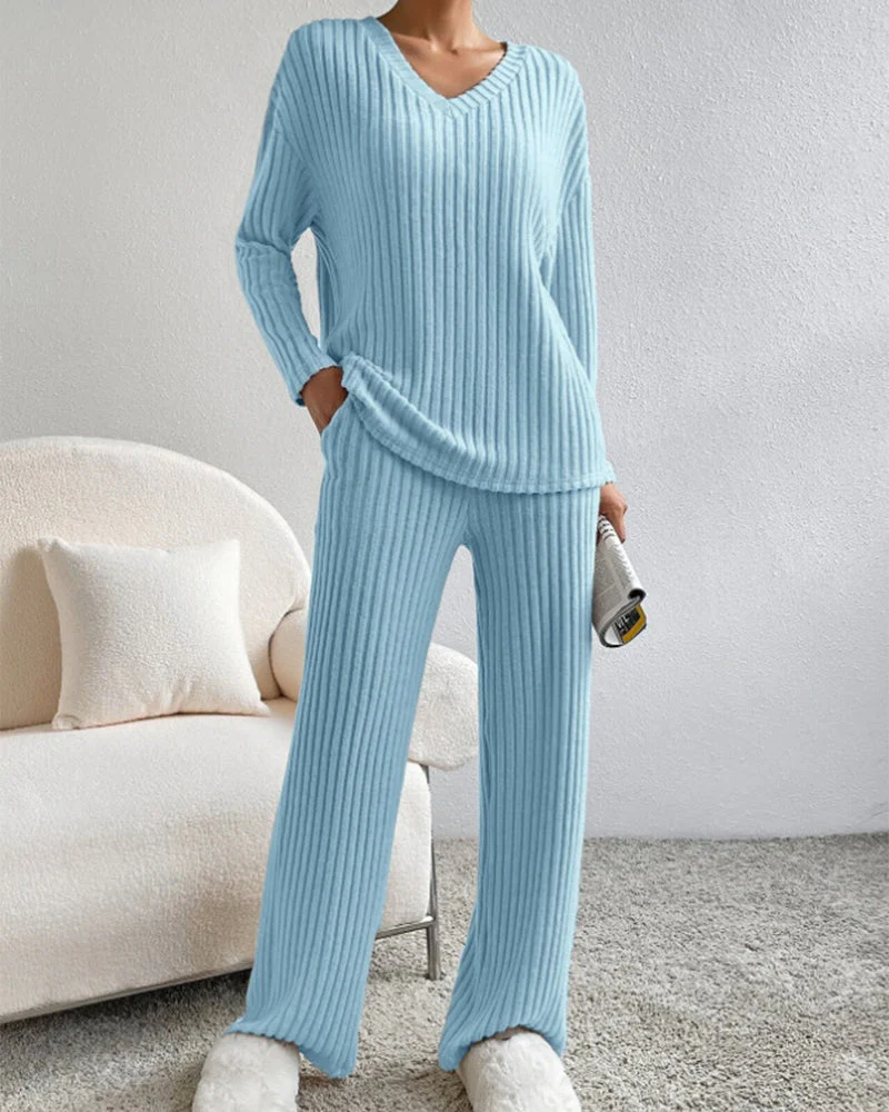 Soft V-Neck Two-Piece Lounge Set