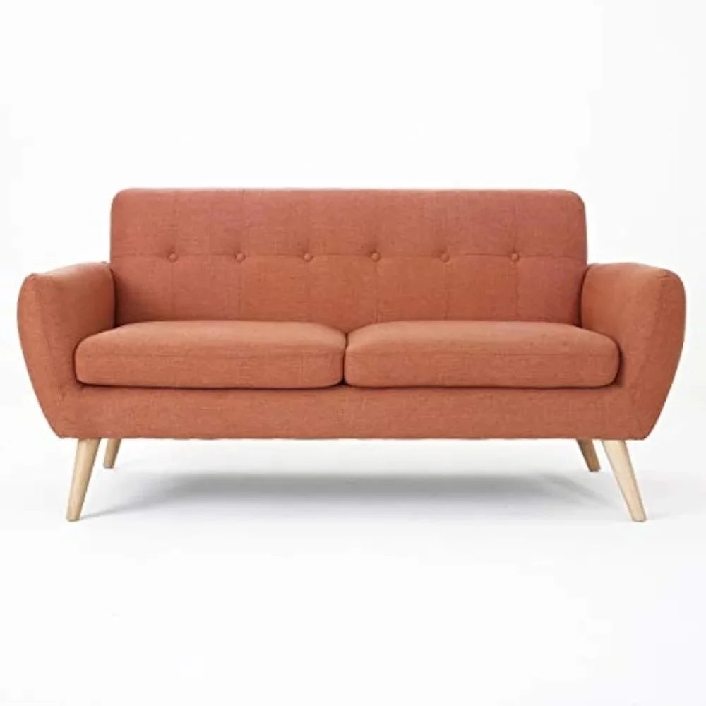 Sofas for Living Room Home Mid-Century Modern Petite Fabric Sofa Sofa Living Room Sofas Burnt Orange / Natural Bed Furniture