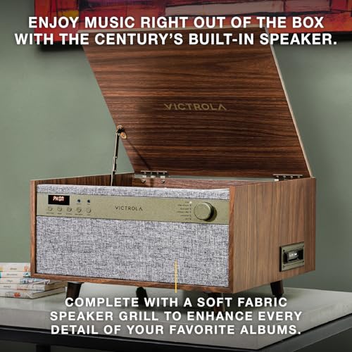 Victrola Century 6-in-1 Vinyl Record Player & Music Center &ndash; 3-Speed Turntable, CD & Cassette Player, VINYLSTREAM, Bluetooth & 3.5mm Aux