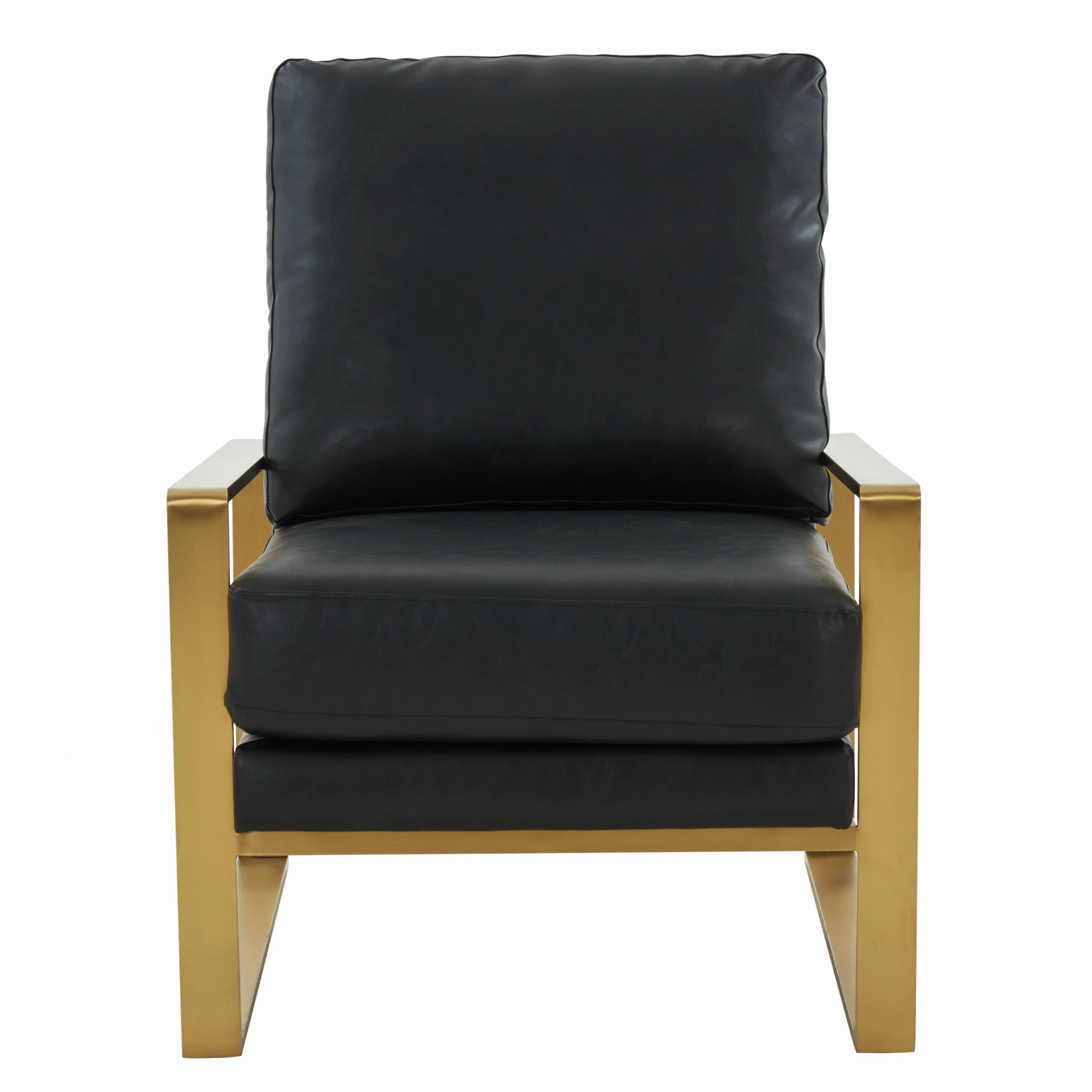 LeisureMod Jefferson 3-Piece Living Room Set with Leather Arm Chairs and Octagonal Coffee Table with Gold Base for Living Room, Black