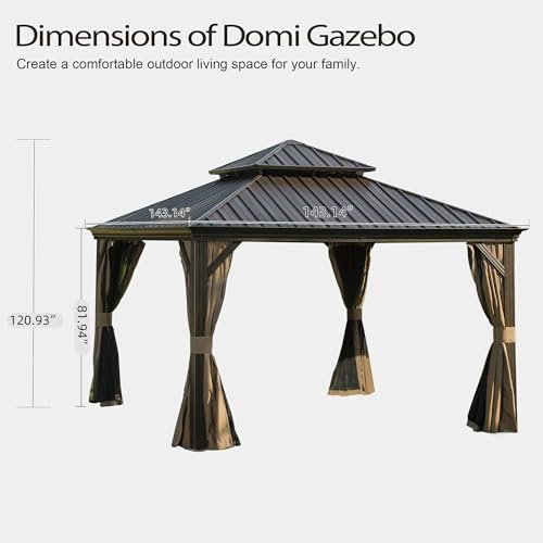 Domi 10’ x 10’ Hardtop Gazebo Metal Frame Canopy with Netting & Curtains
