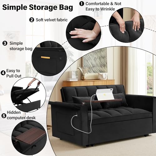WIIS' IDEA Convertible Sofa Bed,3 in 1 Velvet Sleeper Sofa Pull-Out Bed