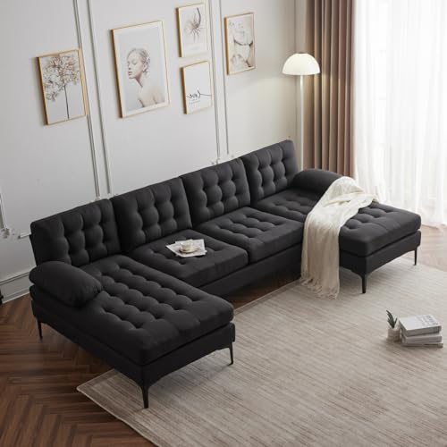 Karl home Convertible Sectional Sofa 110" U-Shape Sofa Couch 4-Seat Couch with Chaise ChenilleFabric Upholstered for Living Room, Apartment, Office