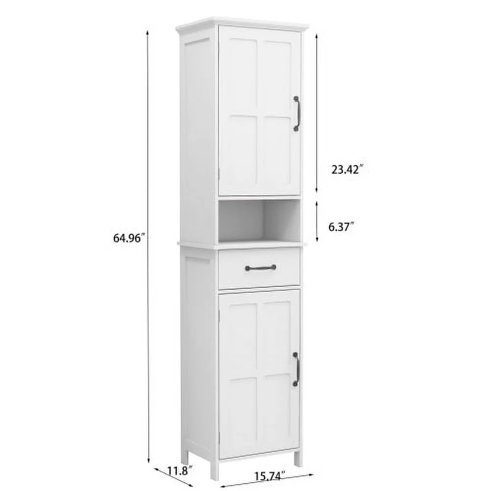 Bathroom Storage Cabinet, Tall Slim Bathroom Cabinet with Door & Drawe for Small Spaces