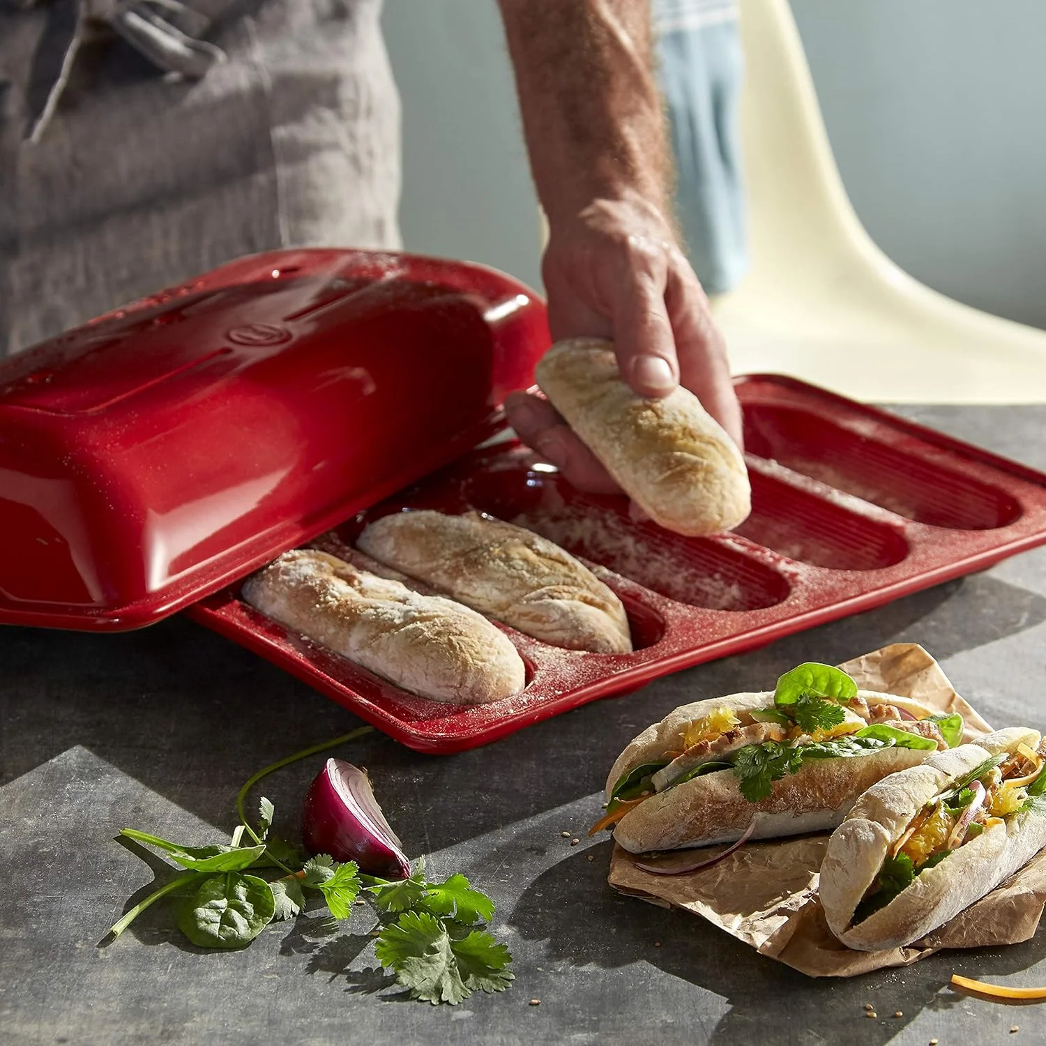 Mini Baguettes Baker, 5 Loaves, Burgundy