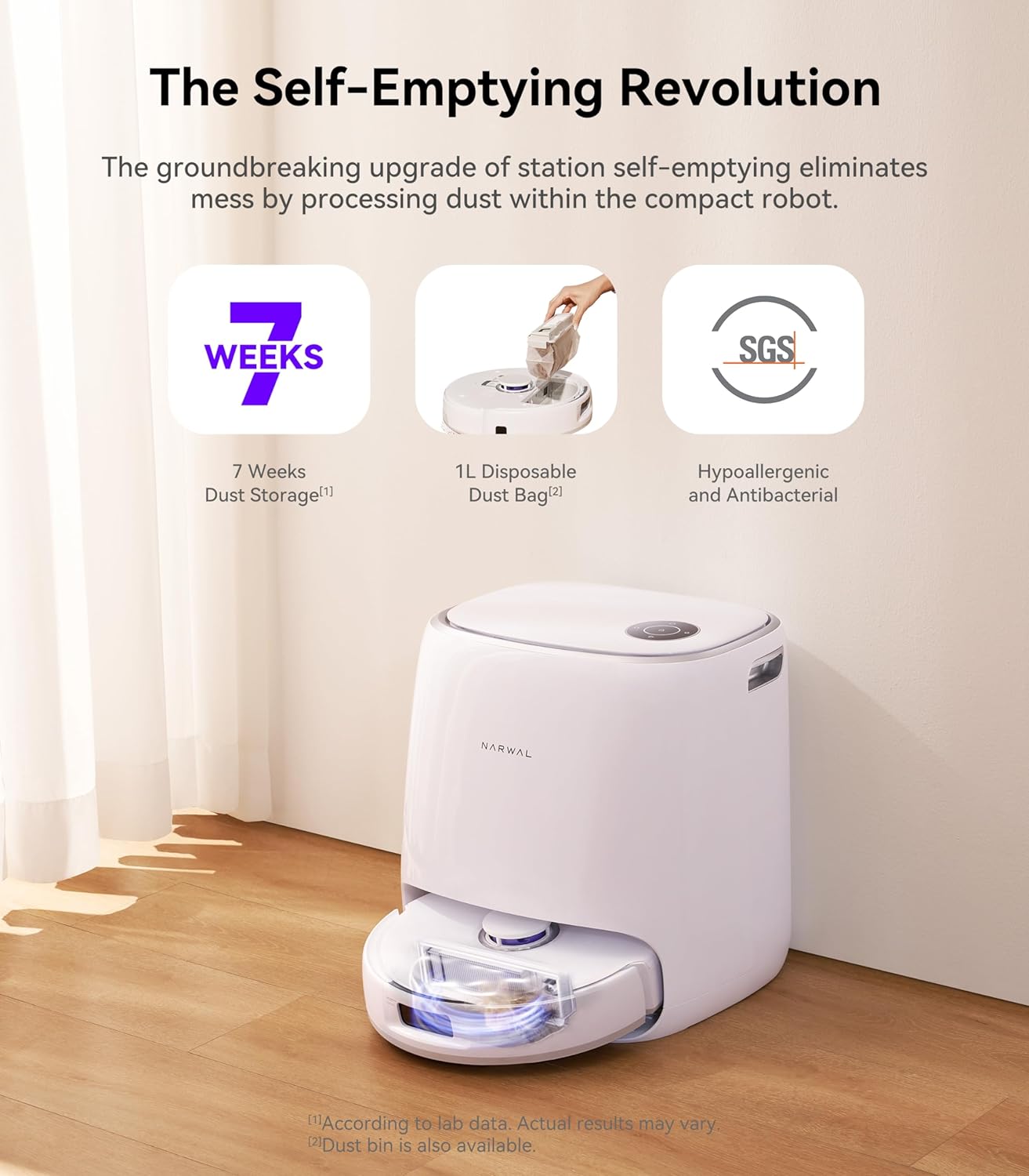 NARWAL Freo X Ultra Robot Vacuum and Mop Combo with 3*Disposable Dust Bags. 8200 Pa, Auto Mop Drying/Washing, Zero-Tangling, DirtSense™