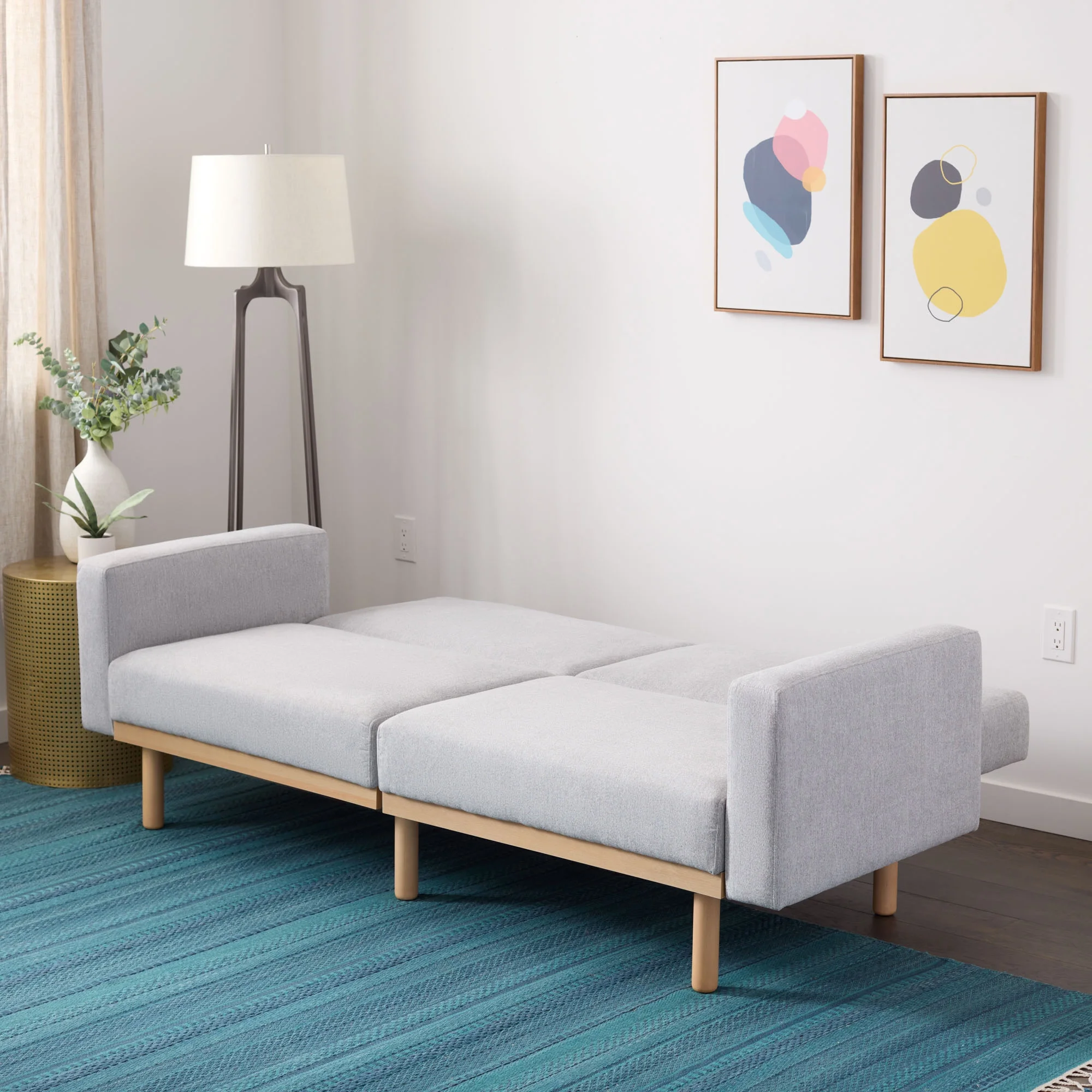 Mayview Upholstered Wood Base Futon, Light Gray