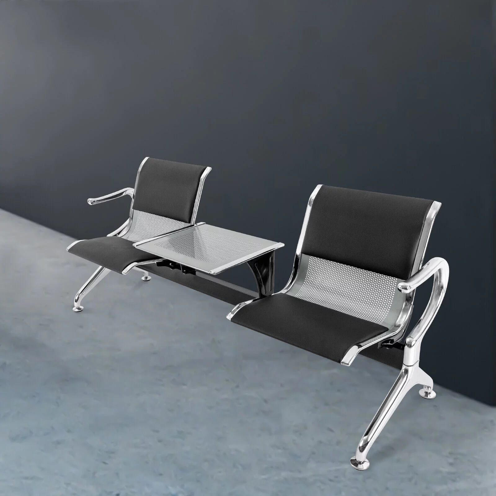 Miumaeov Airport Reception Chairs Waiting Room Chairs with Table and Arms 2 Seat PU Leather Reception Bench Waiting Area Bench Guest Reception Chairs
