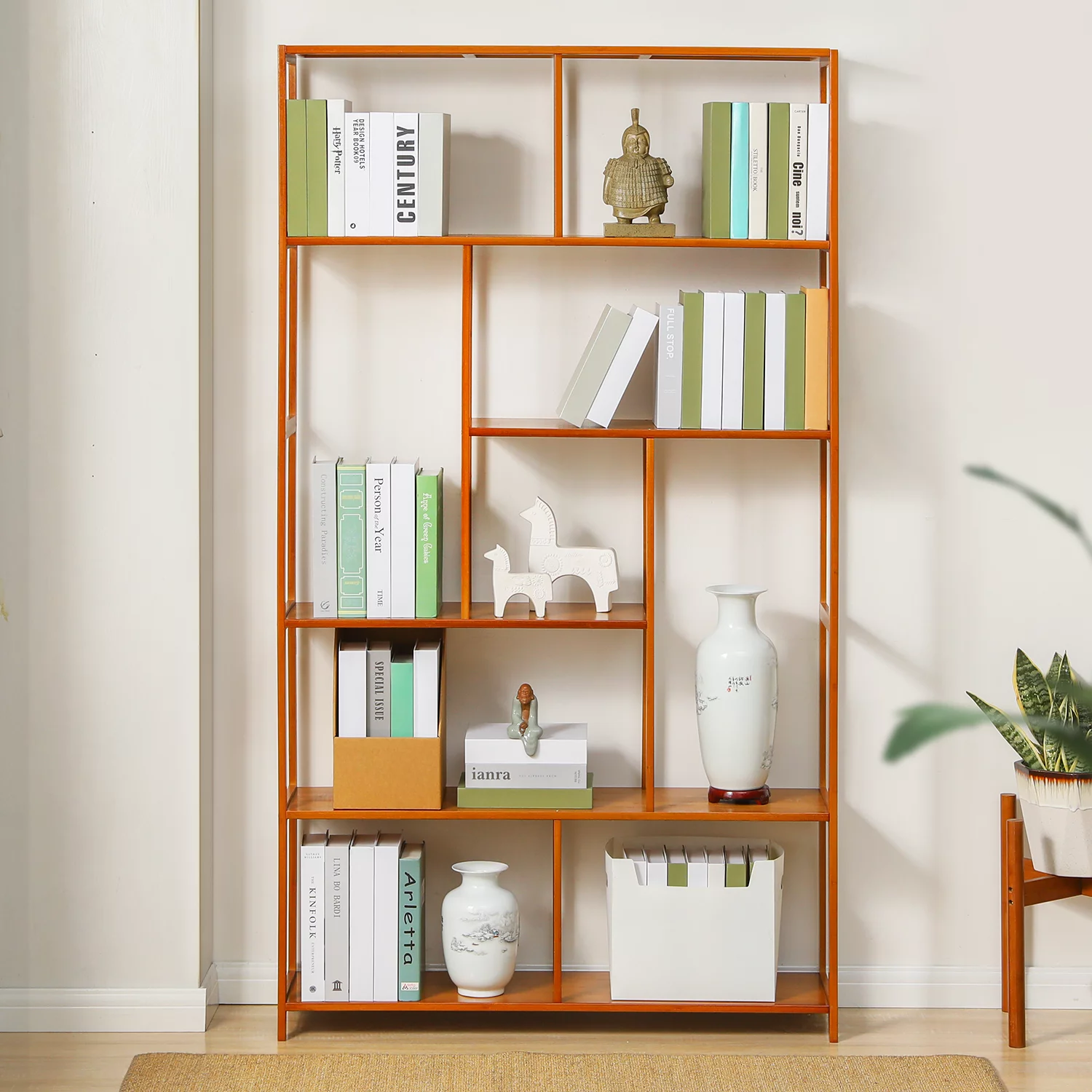 Magshion Bamboo 6 Tiers Modern Bookshelf, Open Bookcase, Books Display Shelf, Brown, for Home