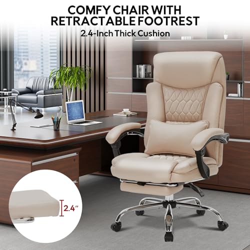 400lbs Reclining Executive Office Chair with Foot Rest,Big and Tall Ergonomic Office Chair with,Home Office Desk Chairs for Heavy People (Khaki)