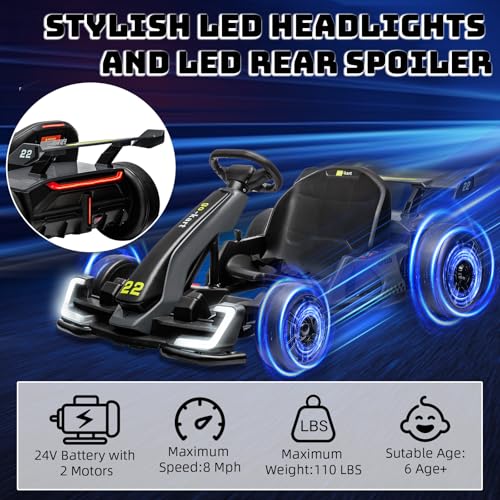 24V Electric Go Kart for Kids，Powerful Drift Kart with 2 * 150W Motors, Adjustable Seat
