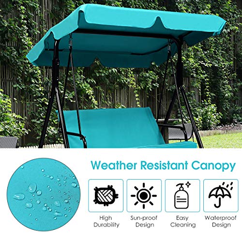 Tangkula 3 Person Porch Swing, Patio with Removable Cushion & Powder-Coated Steel Frame, Outdoor Swing with Canopy for Porch, Backyard, Garden