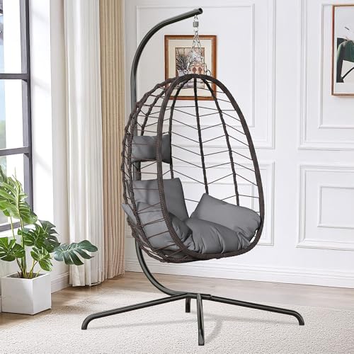 Hanging Egg Chair with Stand, Swinging Egg Chair Outdoor Indoor, Hanging Basket Chair with Cushion