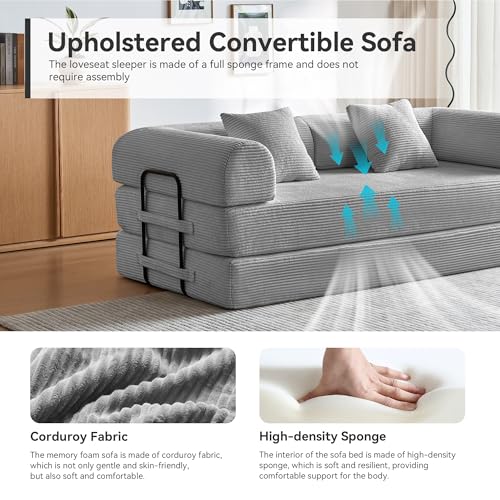 Convertible Sleeper Sofa Bed with Cylindrical Pillow, Comfy Foldable Sofa Bed Compressed Sofa in Box