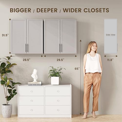 Wall Storage Cabinet - Kitchen Laundry Wall Amount Cabinet with Two Shaker Doors and Shelf, in Grey, 24'Wx2 Pcs