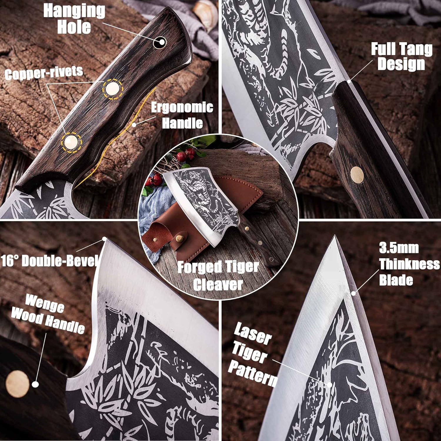 BLADESMITH Meat Cleaver Knife, Heavy Duty Chopping Knife, High Carbon Steel Full Tang Butcher Knife with Sheath
