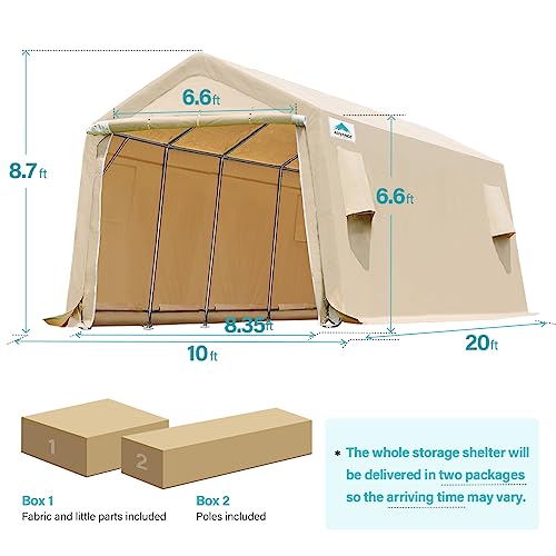 ADVANCE OUTDOOR 10x10 ft Heavy Duty Outdoor Patio Portable Canopy Storage Shelter Shed Carport with 2 Roll up Zipper Doors & Vents for Snowmobile