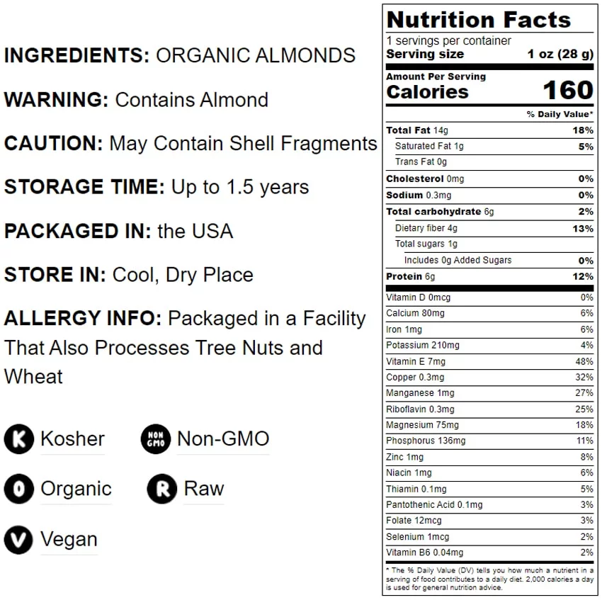 Organic Italian Raw Almonds, 3 Pounds — Non-GMO, Kosher, Raw, Vegan — by Food to Live