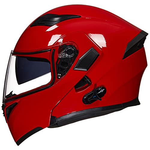ILM Bluetooth Motorcycle Helmet Modular Flip up Full Face Dual Visor Mp3 Intercom FM Radio DOT Model 902BT(Matte Black, Large)