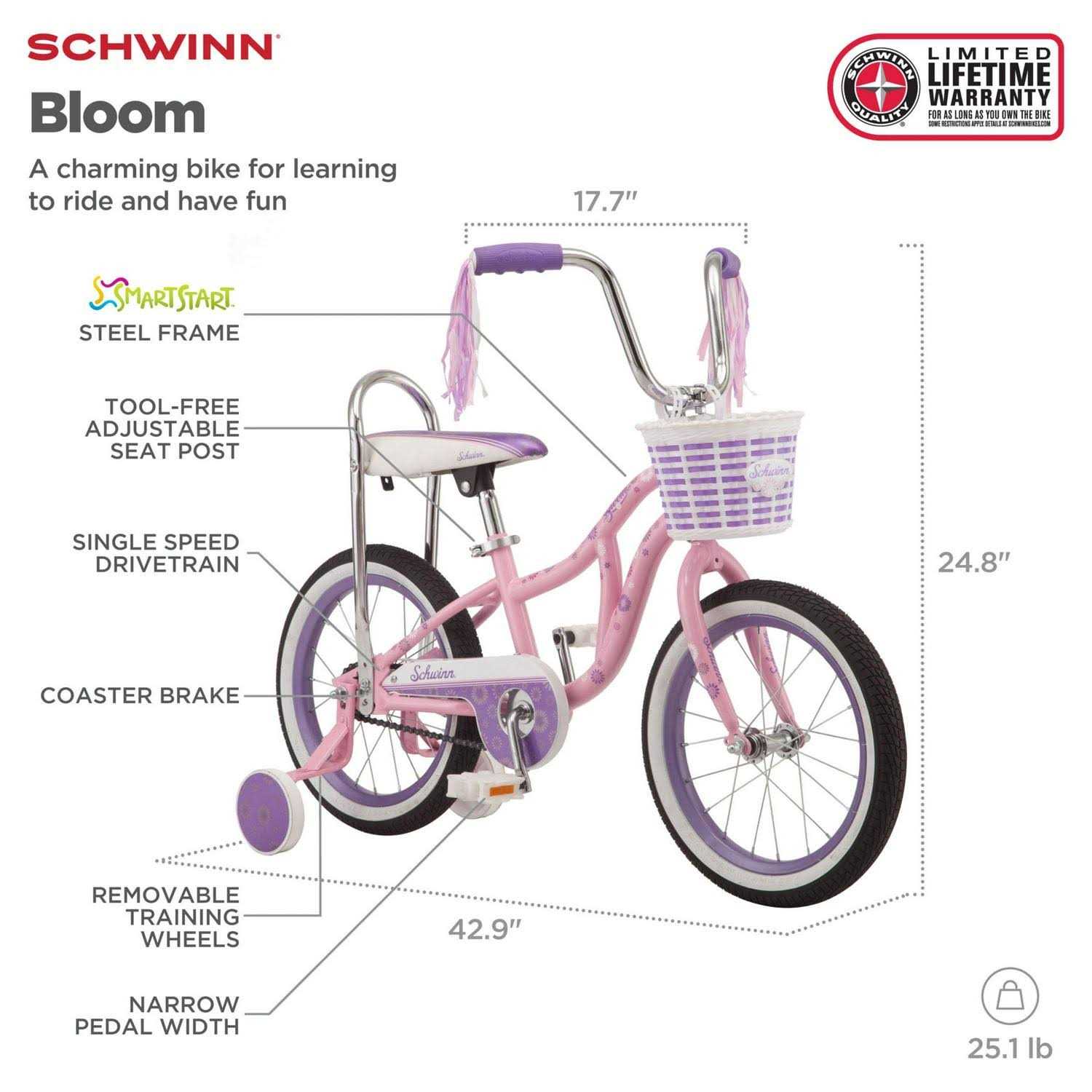 Schwinn 16 Bloom Kids Bike with Training Wheels - Sports Supplies Online Store
